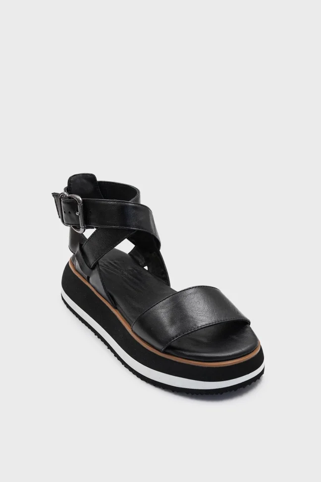 SKD-008 Black Leather Women's Sandals