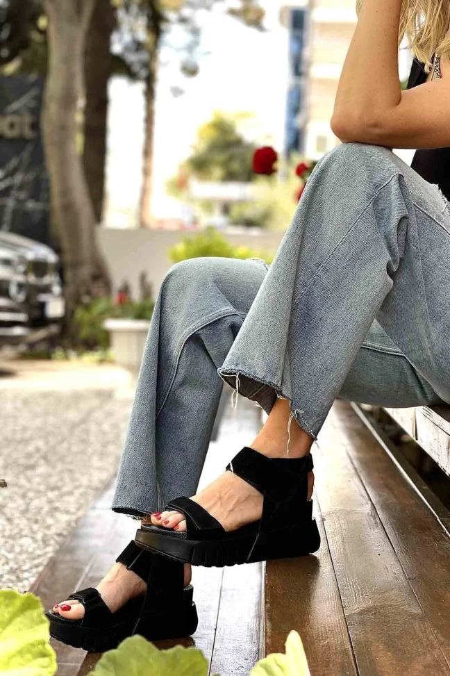 SKD-012 Smart Black Suede Women's Sandals