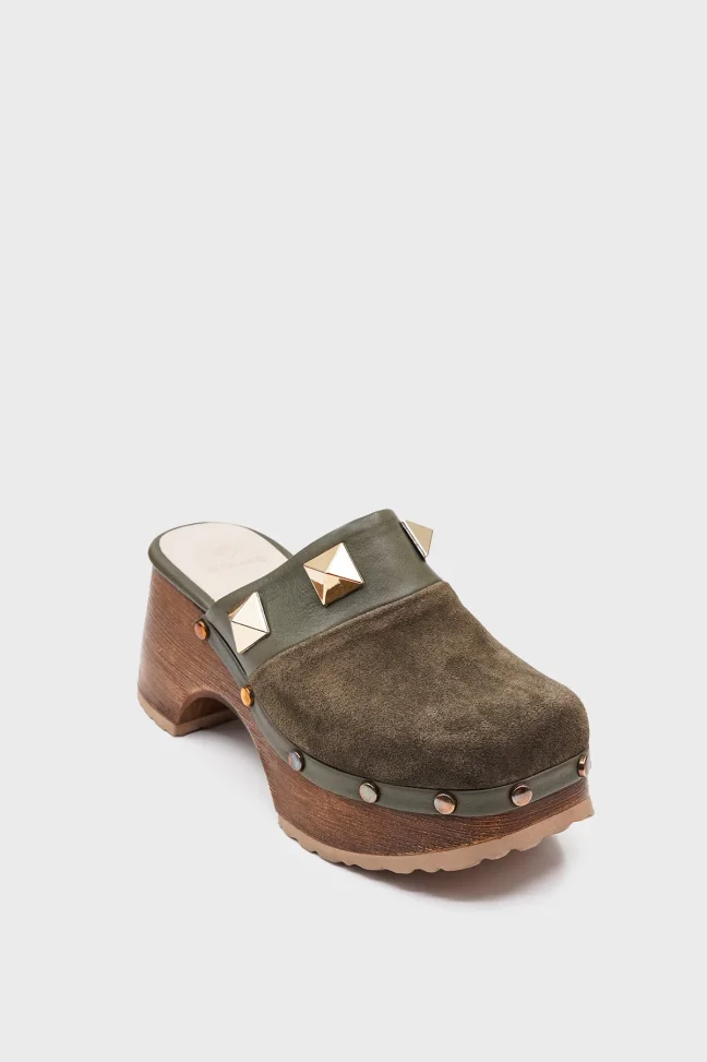 SKA-004 Khaki Suede Women's Clogs