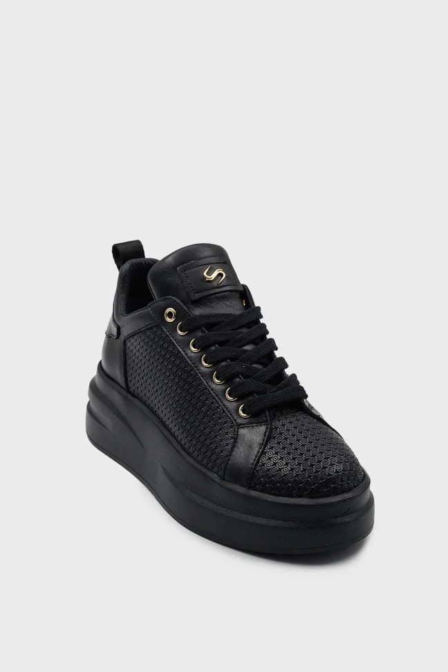 SKS-033 Black Leather Women's Sneakers