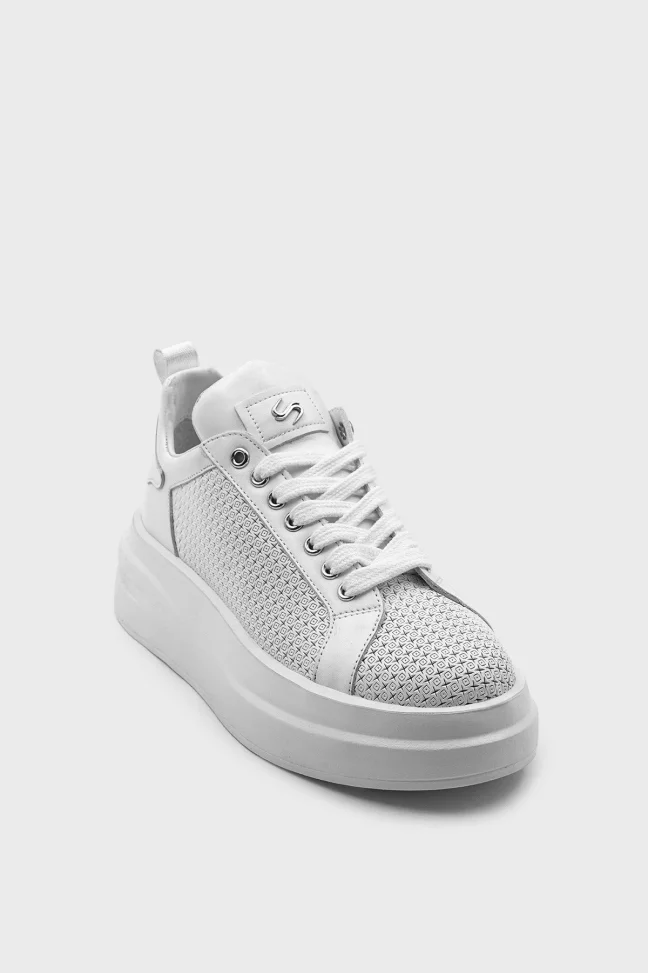 SKS-033 White Leather Women's Sneakers