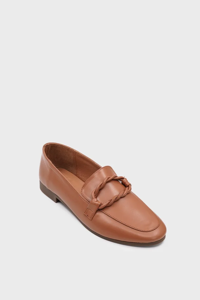 SKL-022 Tan Leather Women's Ballerinas