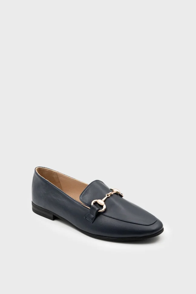 SKL-026 Navy Blue Leather Women's Flat