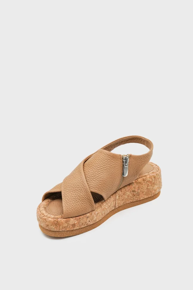 SKD-033 Nude Leather Cross Strap Zippered Women's Sandal