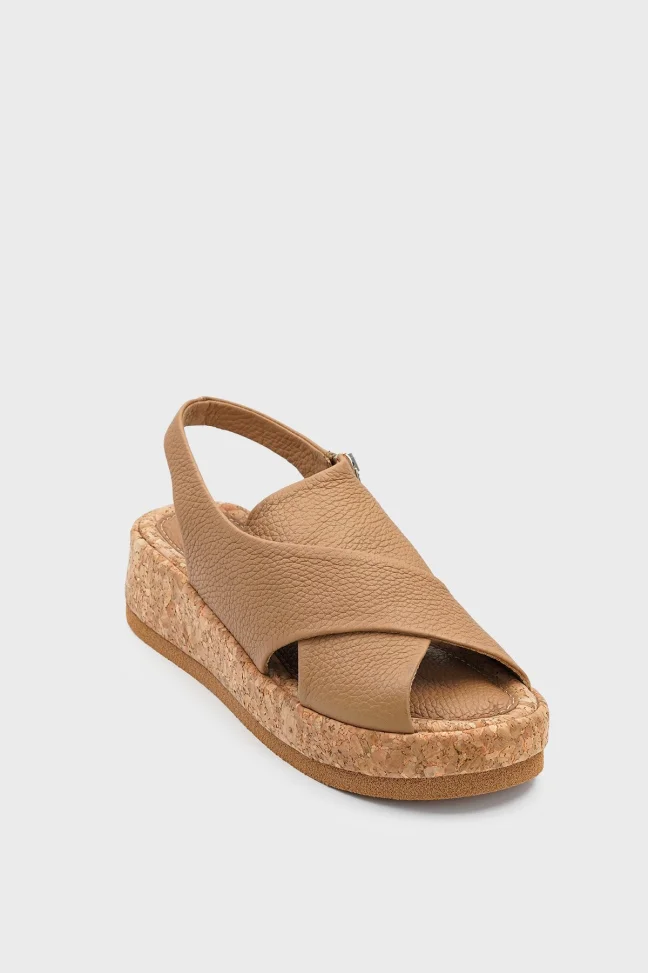 SKD-033 Nude Leather Cross Strap Zippered Women's Sandal