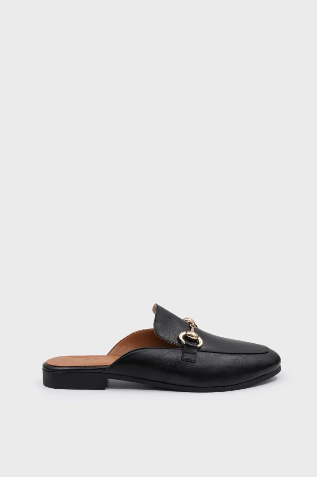 SKK-056 Black Leather Women's Slipper