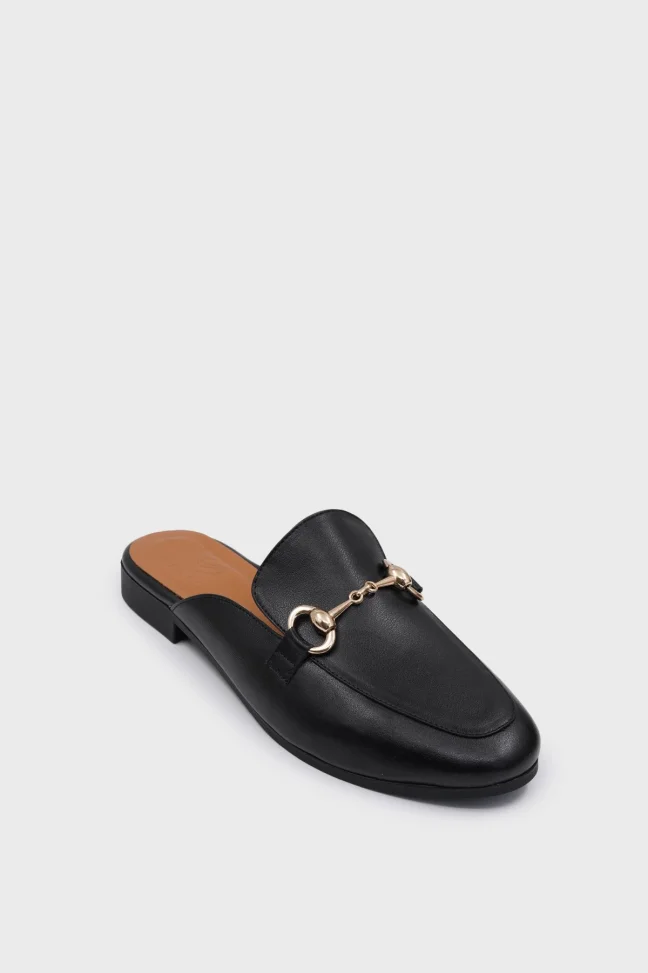 SKK-056 Black Leather Women's Slipper