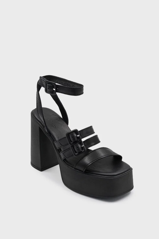 SKD-041 Black Leather Strappy Comfort Sandal