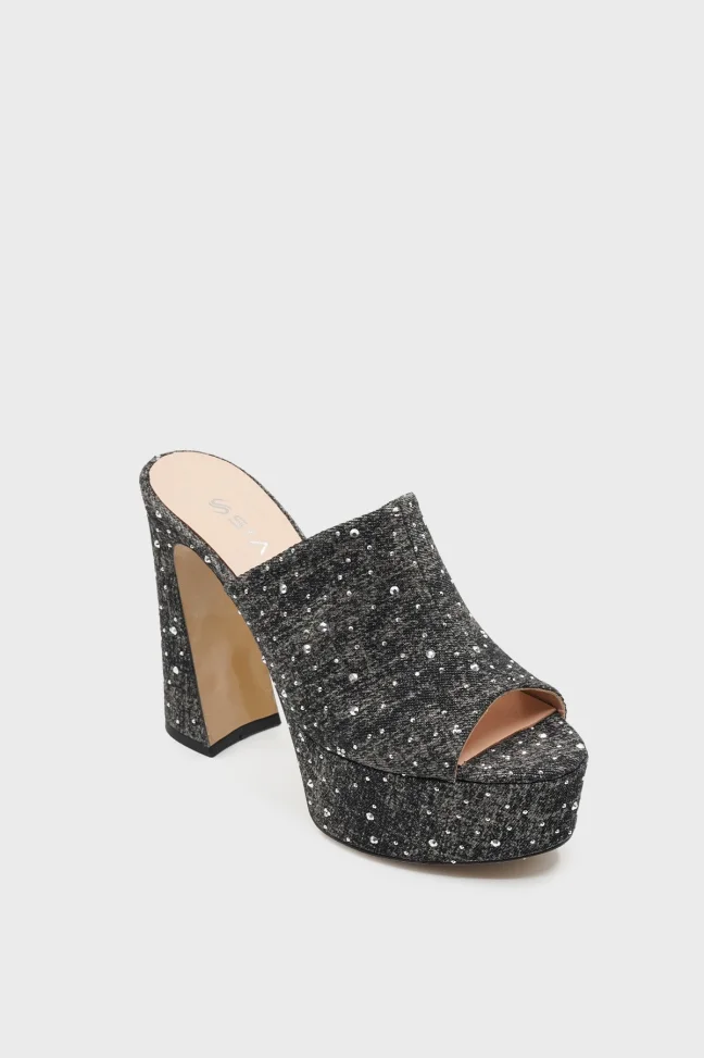 SKK-057 Black Stoned Platform Clog Slipper