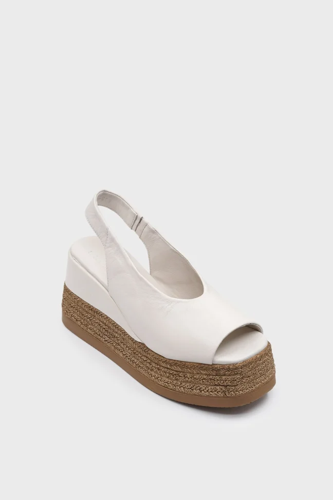 SKD-043 Beige Leather Platform Comfort Sandal