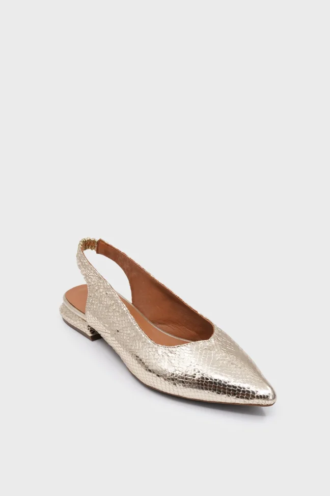 SKL-041 Gold Leather Open-Back Elastic Flats