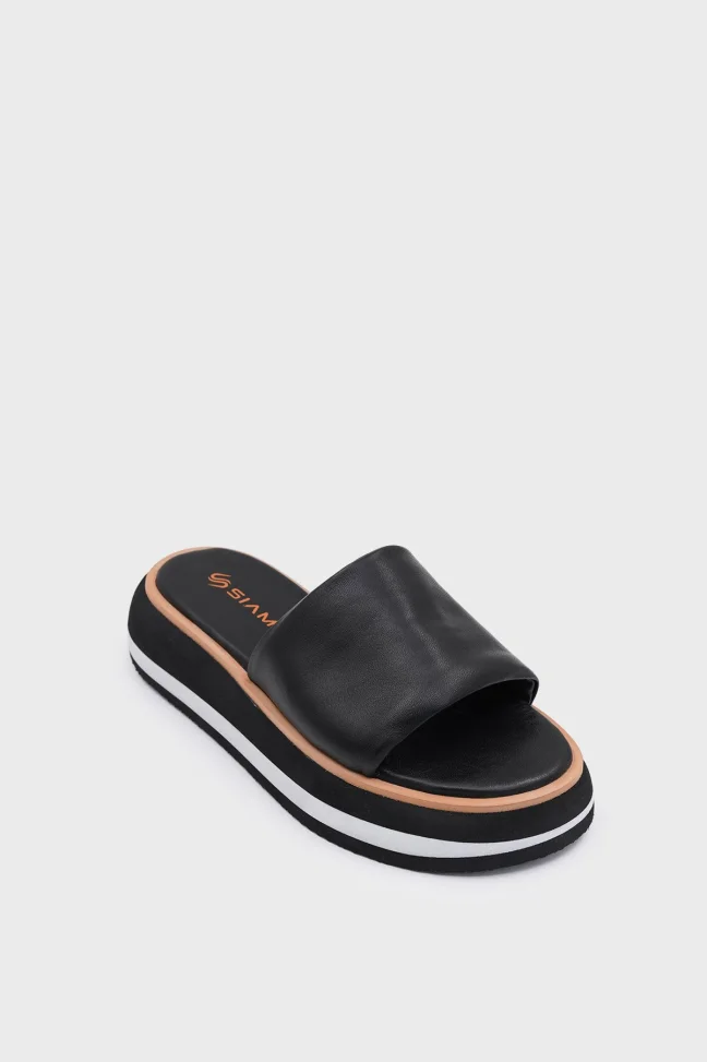 SKK-058 Black Leather Comfort Women's Slipper