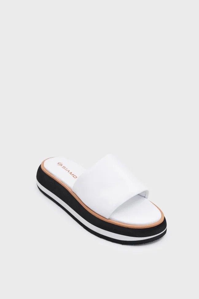 SKK-058 White Leather Comfort Women's Slipper