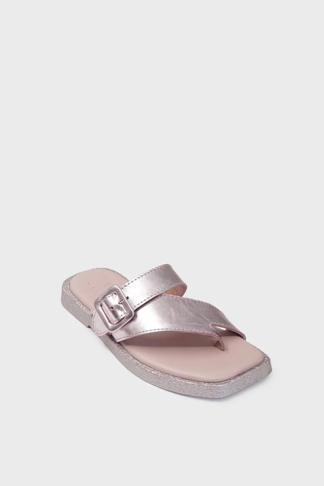 SKK-059 Rose Leather Buckled Toe-Post Women's Sandal