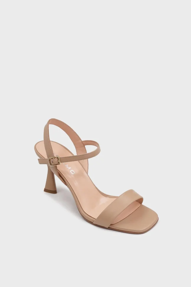 SKT-072 Nude Leather Ankle Strap Single Band Heeled Shoes