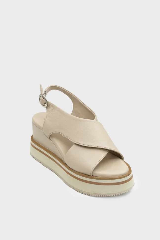 SKD-046 Beige Leather Platform Sole Sandal