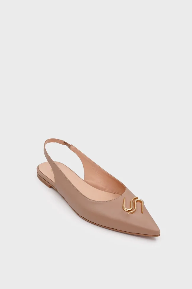SKL-044 Nude Leather Open Back Elastic Ballerinas