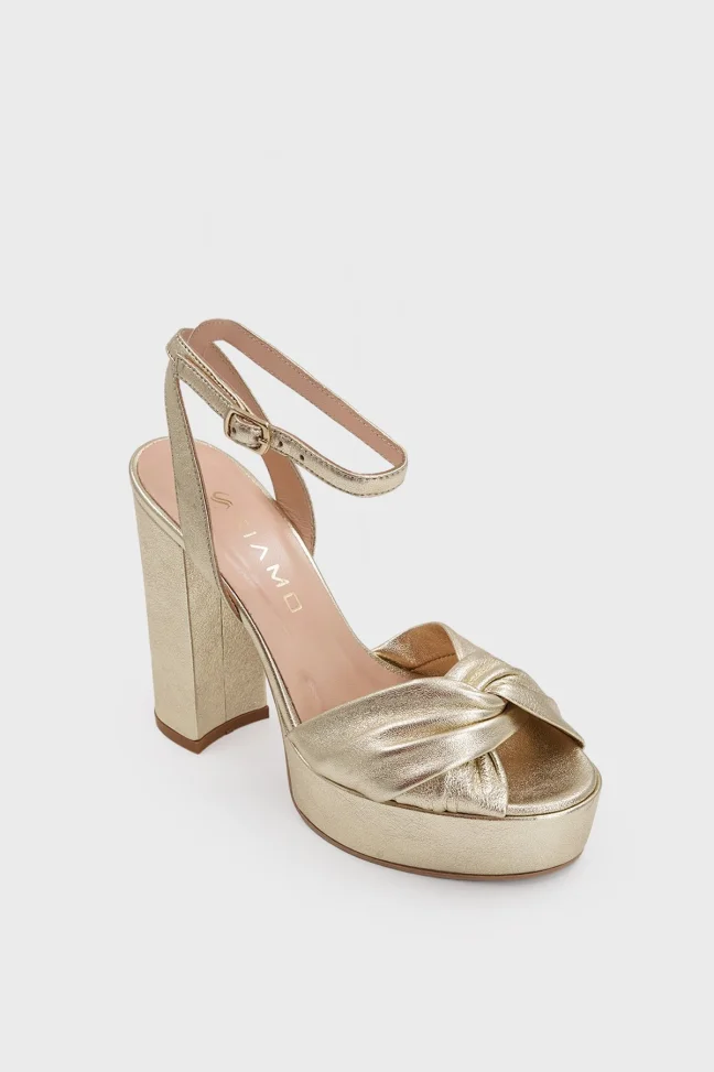 SKT-076 Gold Leather Platform Heel Comfort Shoes