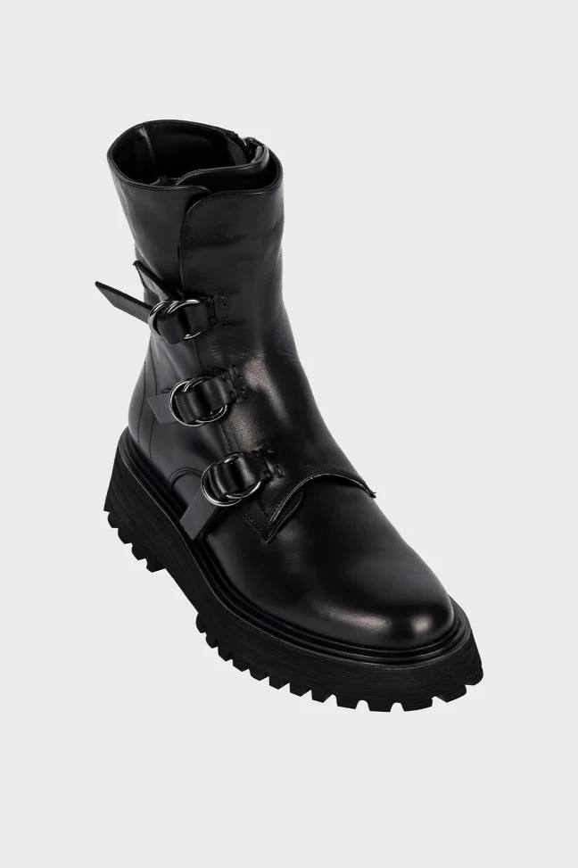 SKB-042 Black Leather Women's Boots
