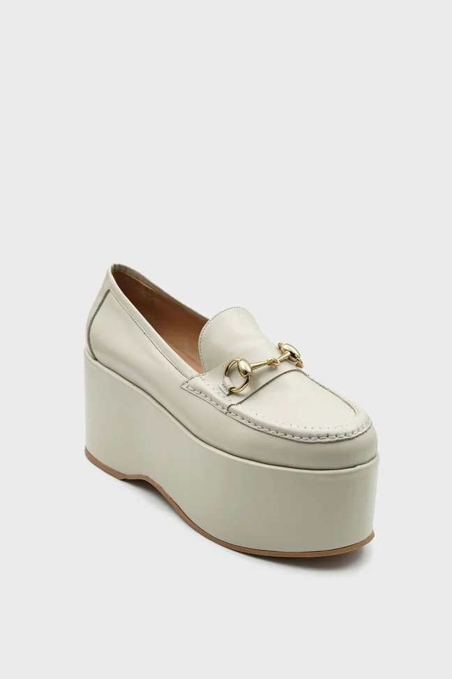 SKL-032 Beige Leather High Platform Women's Loafer
