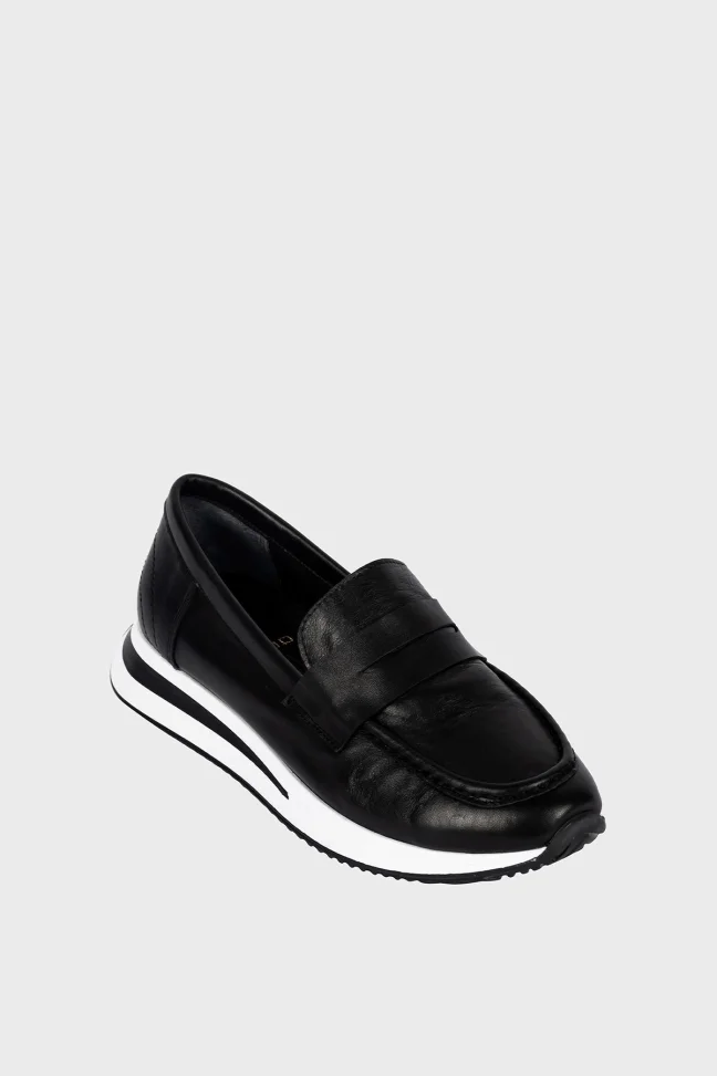 SKL-019 Black Leather Women's Loafers