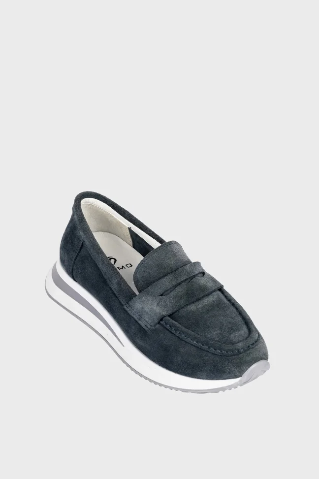 SKL-019 Navy Blue Suede Women's Loafers