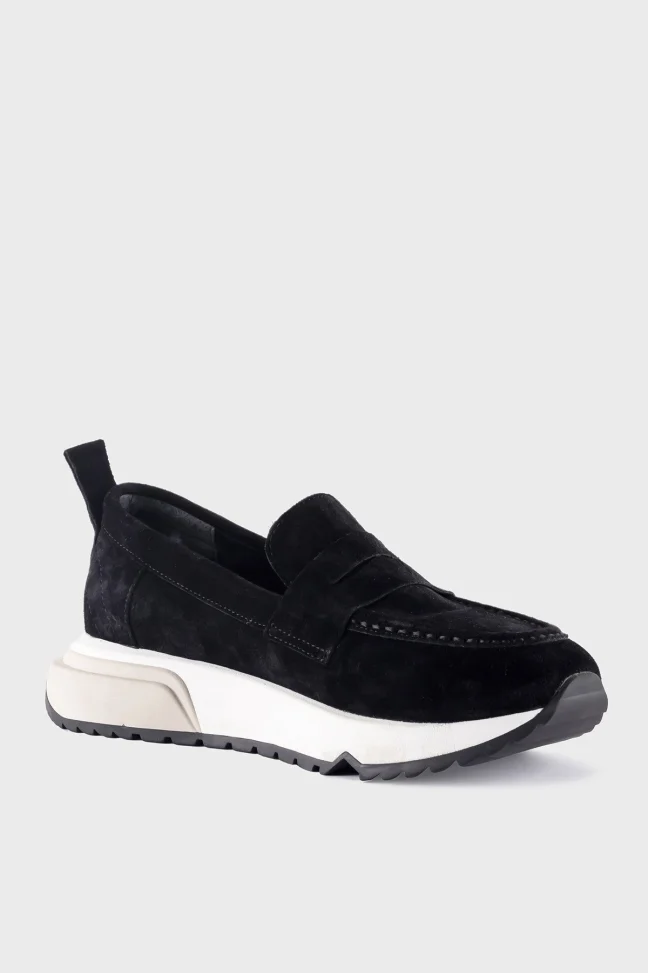 SKL-001 Chunky Black Leather Women's Loafers