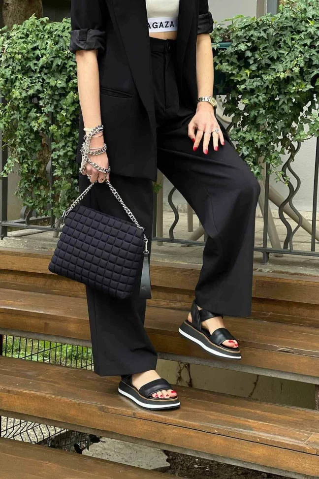 SKD-009 Black Leather Relax Women Sandals
