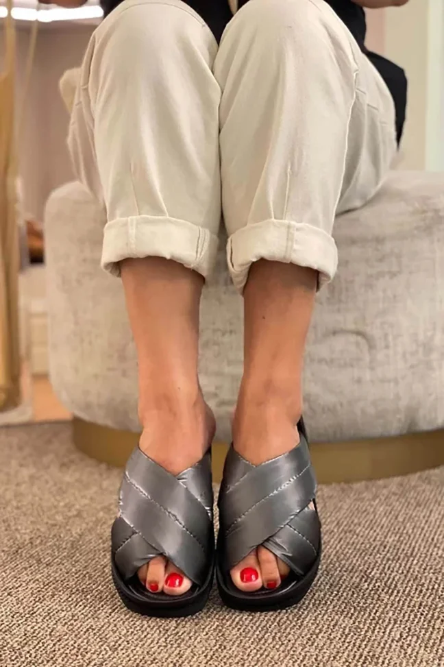 SKK-002 Gray Textile Puffy Women's Slippers