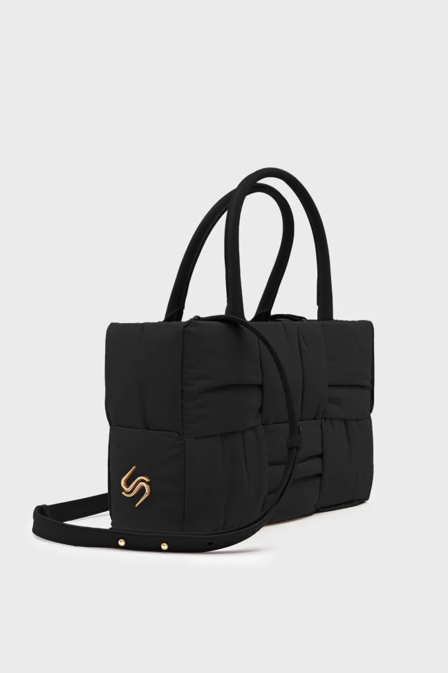 SCO-034 Black Textile Casette Midi Shoulder Bag