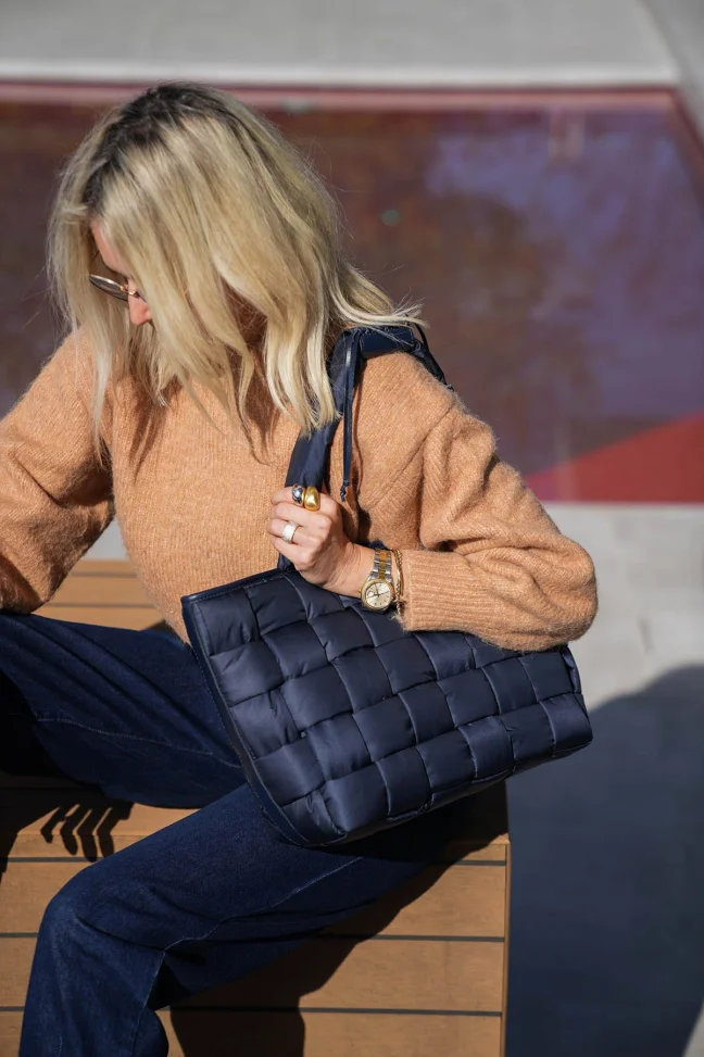 SCO-021 Cassette Navy Blue Textile Women's Shoulder Bag